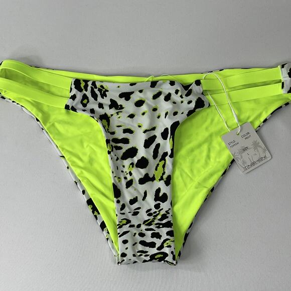 TiniBikini Swimwear Neon Yellow Green Animal Print 2 Piece Bikini NEW Large - Picture 5 of 10